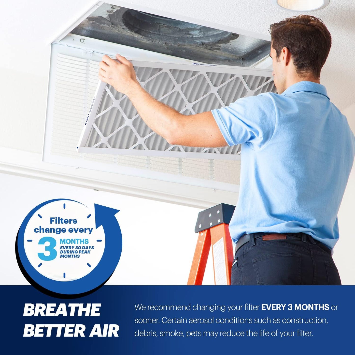 BNX 14x25x1 MERV 13 Air Filter 12 Pack - MADE IN USA - Electrostatic Pleated Air Conditioner HVAC AC Furnace Filters - Removes Pollen, Mold, Bacteria