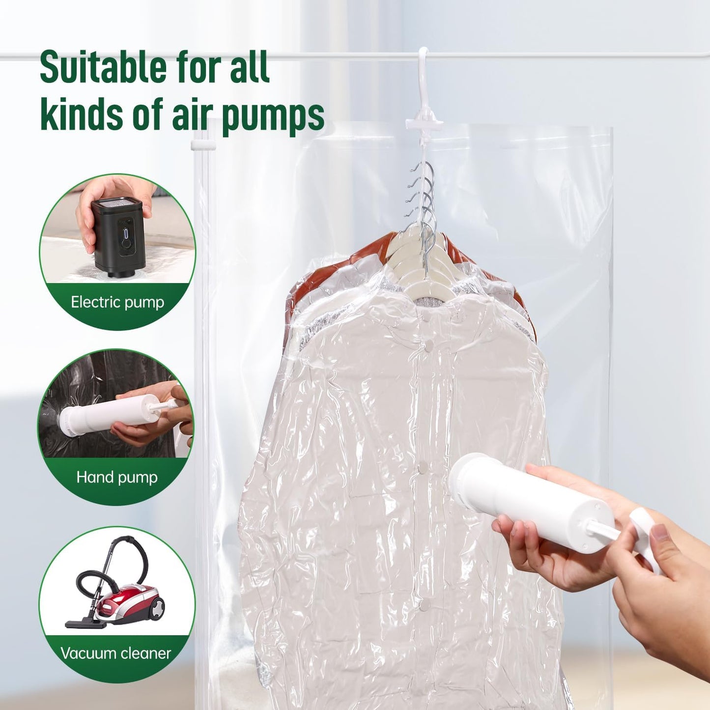 Hanging Vacuum Storage Bags For Clothes With Hand Pump,Coat Storage Bag Hanging,Vacuum Bags For Clothes,Space Saver Vacuum Storage Bags,Garment, Clothing, Dress, Suit, Long Coat, Jacket(Long 6 Pack)