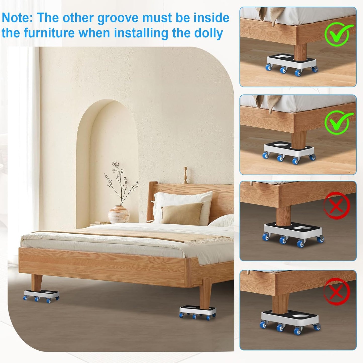 Furniture Dolly with Dual Groove Design: Furniture Sliders with 6 Wheels - for Various Types of Furniture Legs - for Moving Heavy Duty Sofa Bed - Load Capacity Up to 950lb