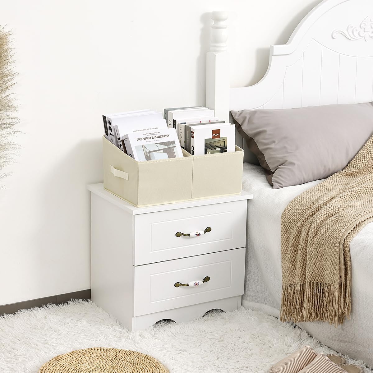 DIMJ Closet Storage Bins, 6 Pack Storage Baskets for Shelves, Foldable Shelf Organizer with Handle, Linen Closet Organizers and Storage for Clothes, Toys, Towel, Books (Beige),