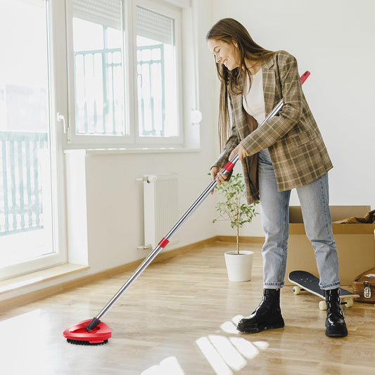 Mop Heads Replacements Complete Combo for O-Ceda,4Pcs White Machine Washable Microfiber Spin Mop Refills Replace Heads,2 Scrub Brushs,1 Base,1 Set Handle,Spin Mop Replacements for Tub and Tile