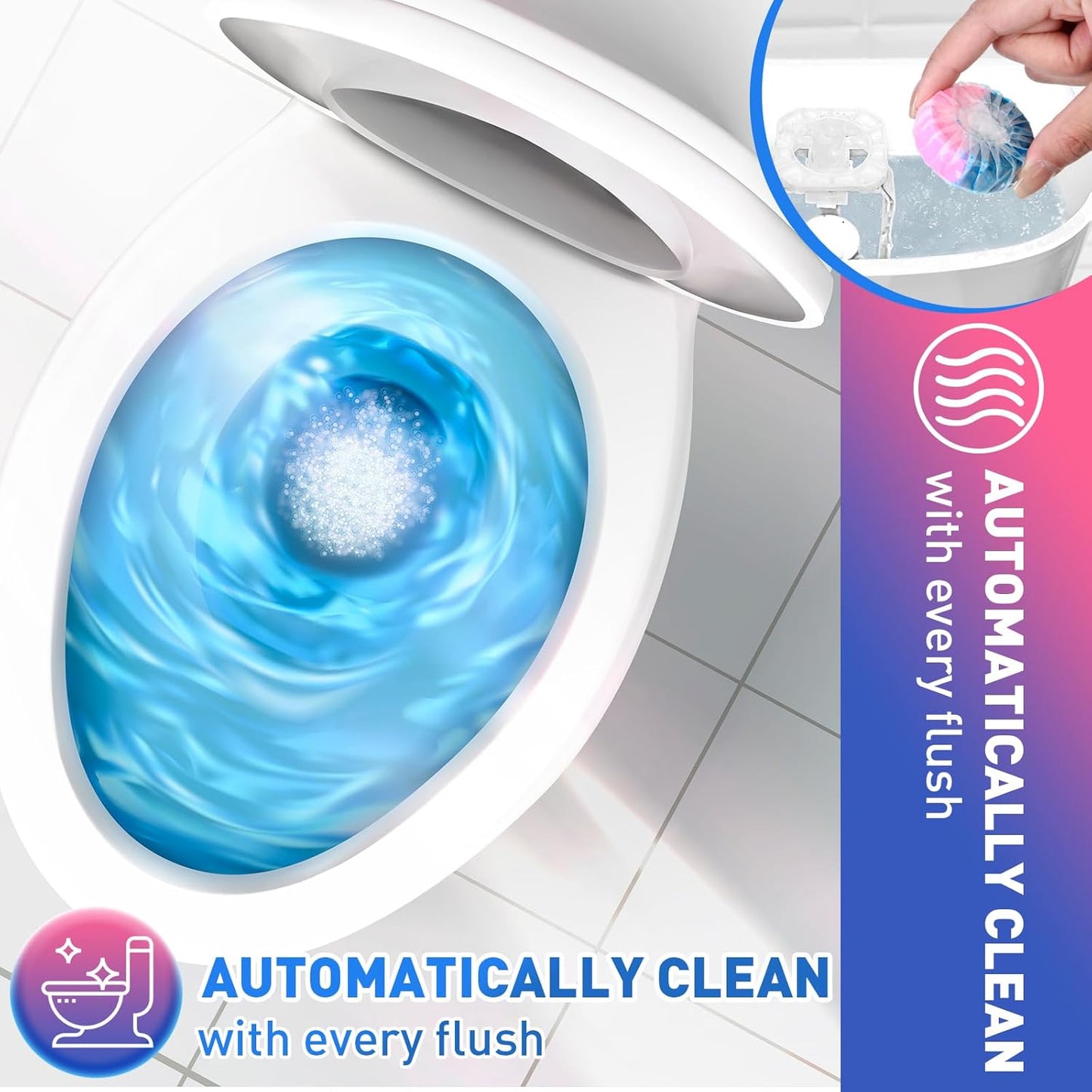 Qualirey 100 Pack Automatic Toilet Cleaner Tablets Toilet Bowl Long Lasting Bathroom Tank Tablets (Pink and Blue)