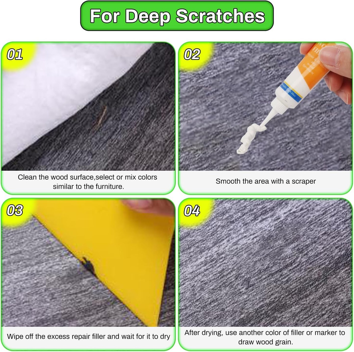 Wood Furniture Repair Kit,24 Colors Wood Fillers,Scratch Repair Covers & Removers for Repairing Scratches,Cracks,Dings and Holes in Cabinets, Cut Panels(White Series)