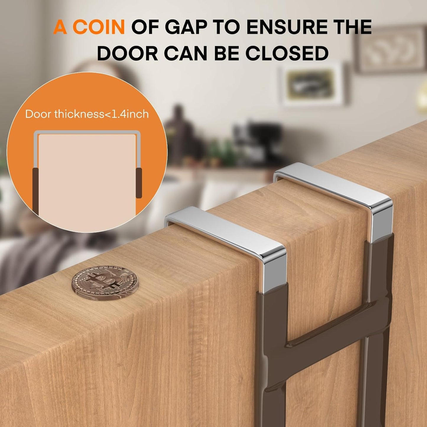 FYY Over The Door Hooks - 4 Pack Heavy Duty Dual-Hook Organizer Hanger with Non-Slip Rubber for Towels, Clothes, Hats & Bags Use in Bathroom, Bedroom, Kitchen - Fits Interior Doors Up to 1 3/8" Brown