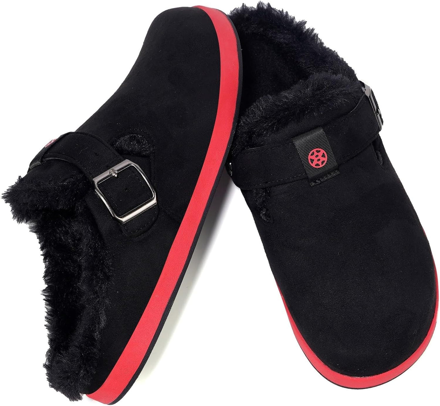 Fur Lined Clogs for Women Men Suede Winter Slippers Arch Support Slip on Mules Potato Shoes with Removable Cushion Footbed Warm Home House Shoes