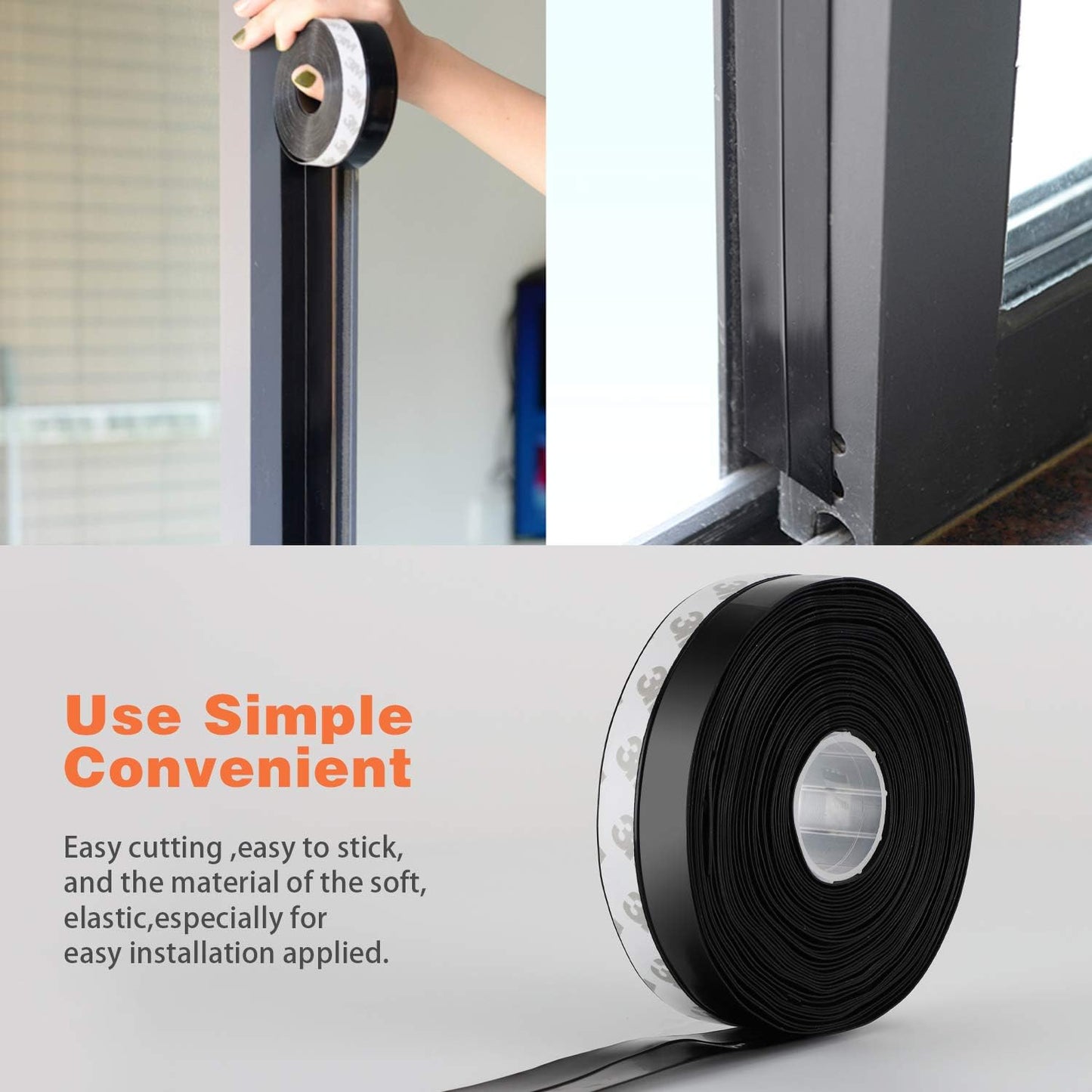 26 Feet Silicone Seal Strip, Weather Stripping Seal Tape for Door, Window & Shower Glass Gaps (Black, 25MM)