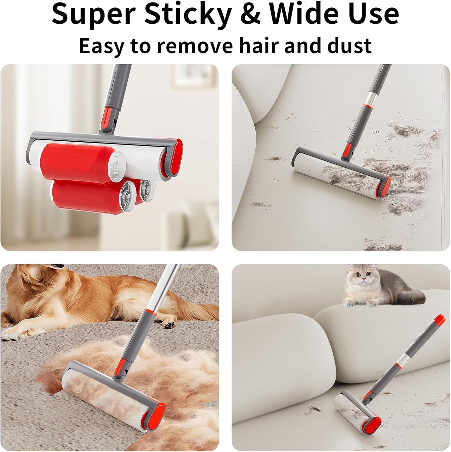 Large Lint Rollers for Pet Hair,Extra Sticky 9.45'' Giant Lint Roller with 240 Sheets Lint Rollers with 3 Extendable Handle for Floor,Carpet, Couch, Clothing, Animal Fur