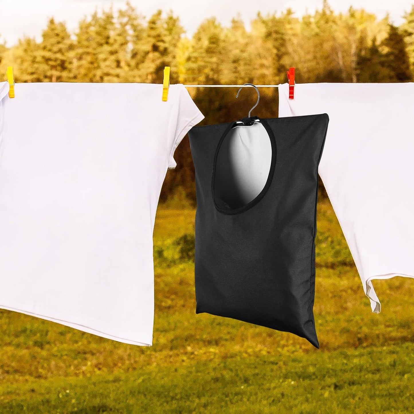 2 Pcs Clothes Pin Hanging Bag With Hook - 15 x 11 Inch Black Laundry Canvas Holder - Waterproof Storage Organizer for Clothespins