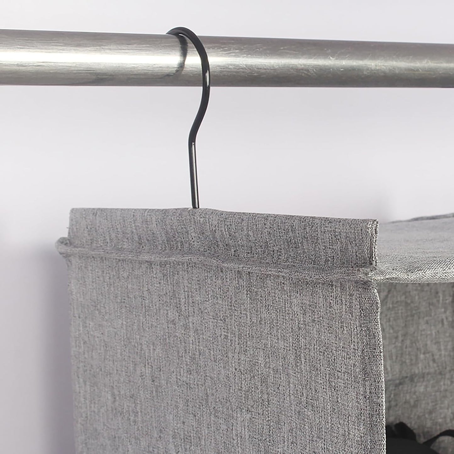 Hanging Closet Organizer, Easy Mount Collapsible 3-Shelf Camper Closet Wardrobe Hanging Storage Shelves, Folded Clothes Towels Handbag Shoes Accessories Storage, Linen Cloth, Gray