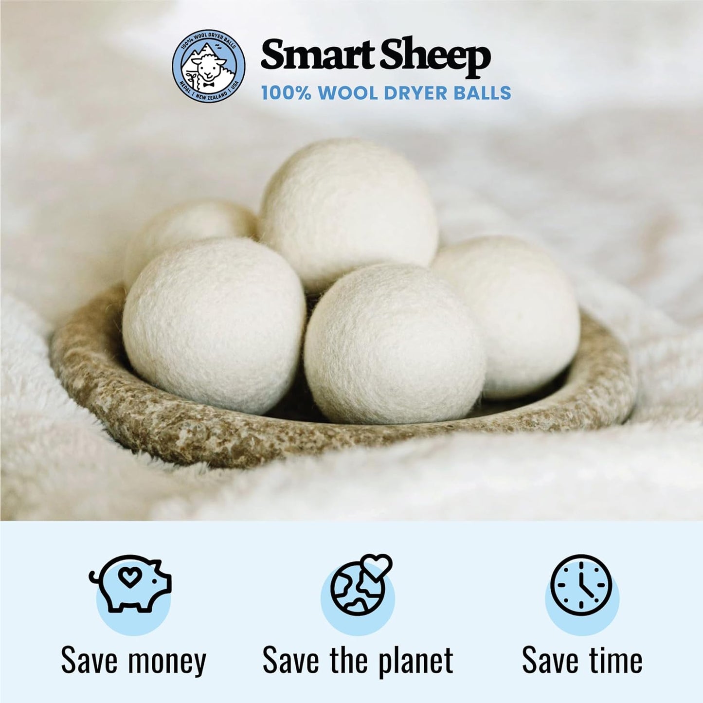 Smart Sheep Wool Dryer Balls - 6-Pack - XL Premium Natural Fabric Softener Award-Winning - Wool Balls Replaces Dryer Sheets - Wool Balls for Dryer - Laundry Balls for Dryer (Marching Penguins)