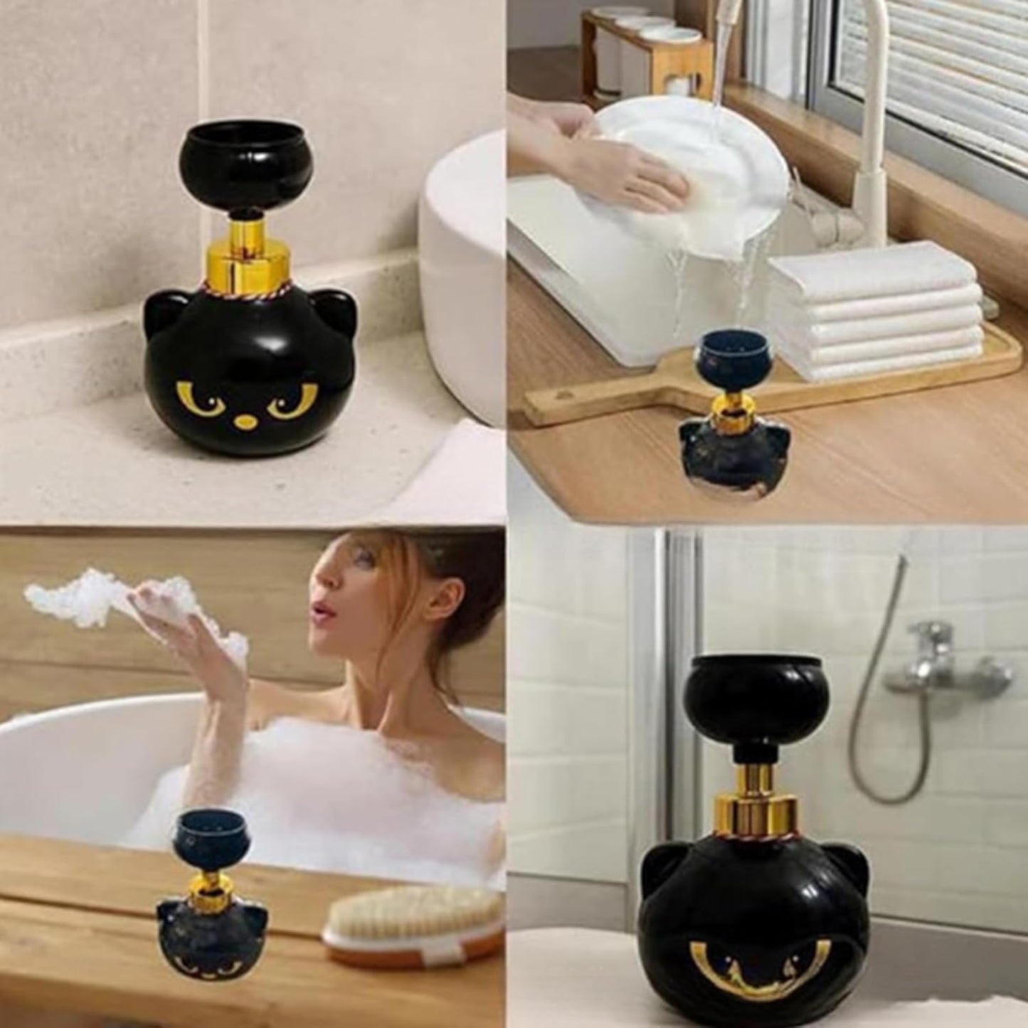 Cute Cat Paw Foam Soap Dispenser, Foaming Hand Dispensers - Pawprint Creates Shaped Bubbles, Black Pump Bottle for Soap, Refillable Empty Foam Liquid Container for Bathroom Kitchen (1)