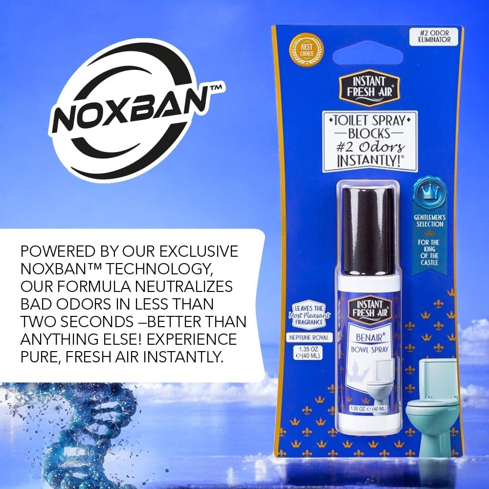 2-Pack: Superior Toilet Spray for Men with Instant Odor Elimination, Neptune Royal Fragrance, Odor Eliminator Bathroom Spray, Travel Size, Long-Lasting, Eco-Friendly, 1.35 Oz. - INSTANT FRESH AIR