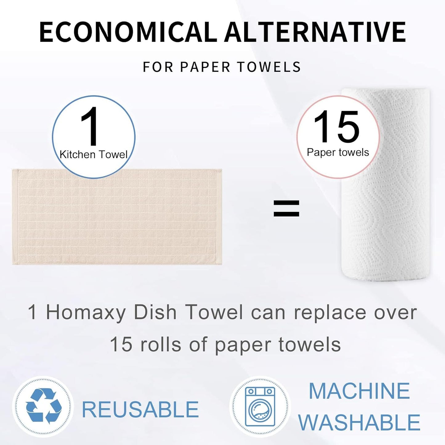 Homaxy 100% Cotton Terry Kitchen Towels(Beige, 13 x 28 inches), Checkered Designed, Soft and Super Absorbent Dish Towels, 4 Pack