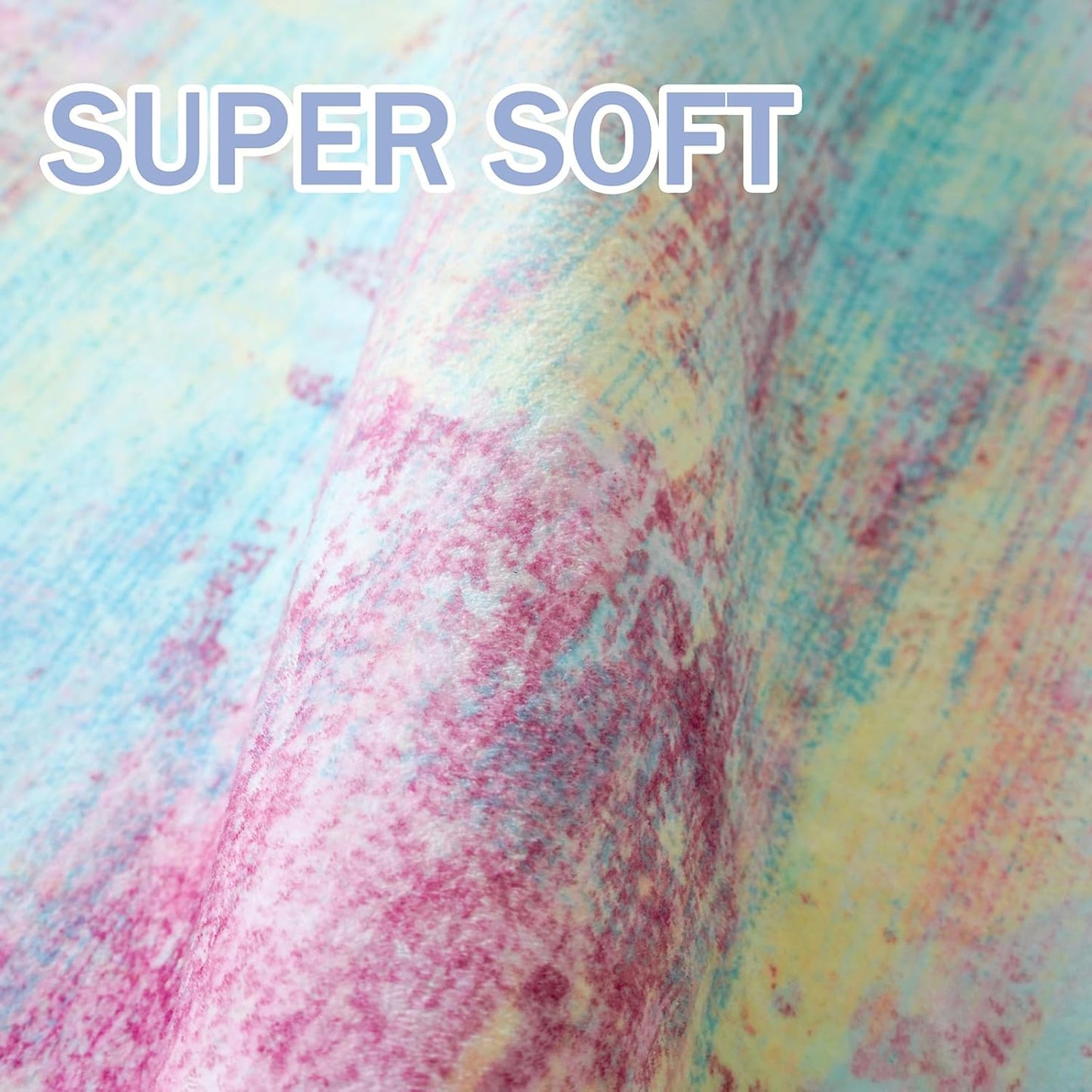 IOHOUZE Abstract Round Area Rug 8 Ft Washable Circle Rugs Large Round Rug Non Slip Thin Soft Circle Rugs, Printed Faux Wool Floor Carpet for Bedroom Living Room Dining Room Nursery, Pink Teal