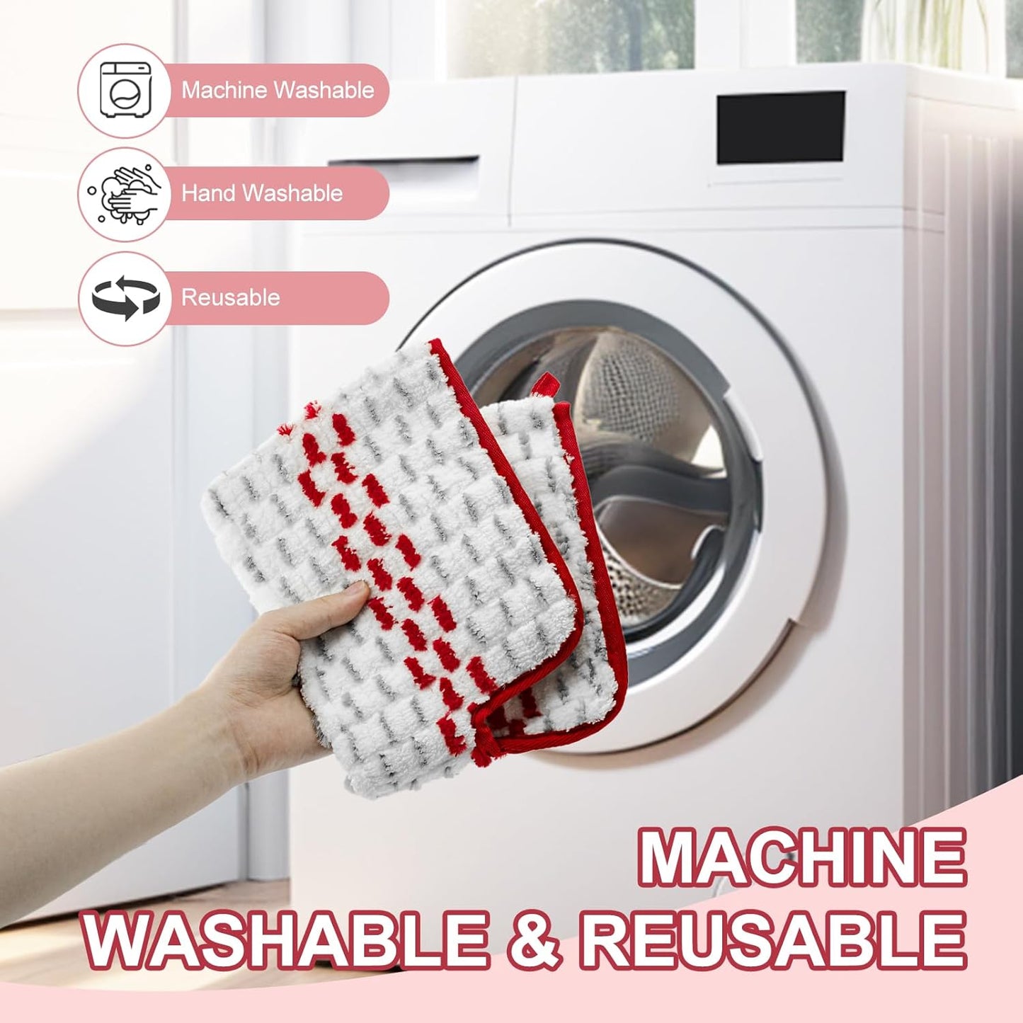 Spray Mop Pads Compatible with Promist Max - Reusable Mop Refills for Oceda Promist Max, Microfiber Double Sided Usable Dry Wet Floor Cleaning (6 Pack Red)