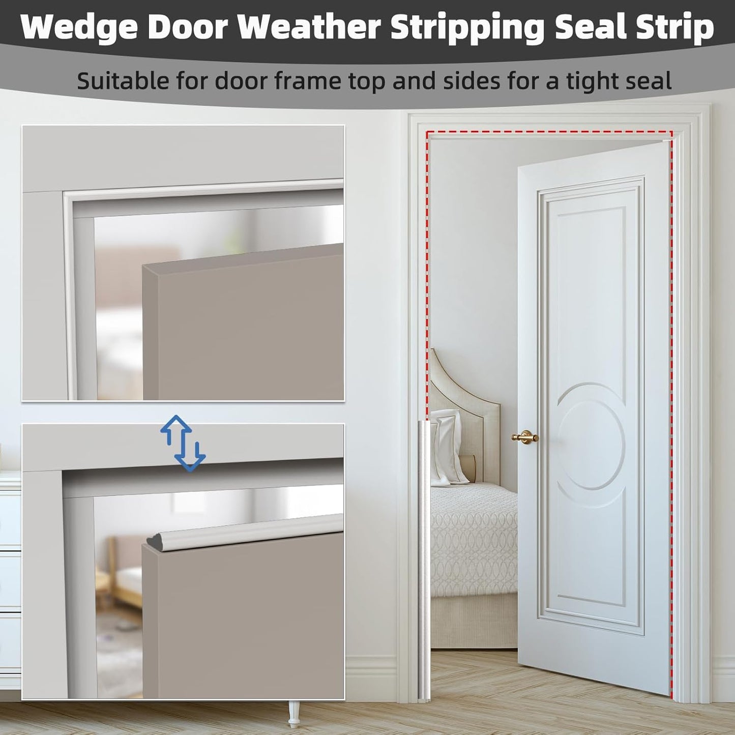 3Pcs×196" Wedge Weather Stripping Door Seal Strip for Door Frame & Window,Self Adhesive Window Insulation Draft Stopper Seal for Winter,Gray Foam Door Gap Filler for Soundproofing Light Blocker,White