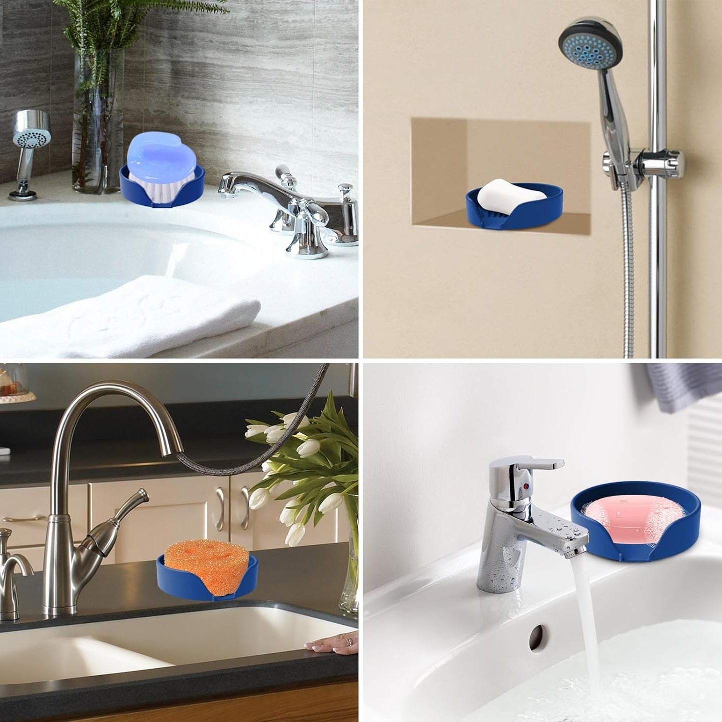 Self Draining Soap Dish, Silicone Suction Cup Soap Holder Tray Savers Container Sponge Holder for Bar Bathroom Shower Kitchen Sink, Can Extend Soap Life (1, Royal Blue)