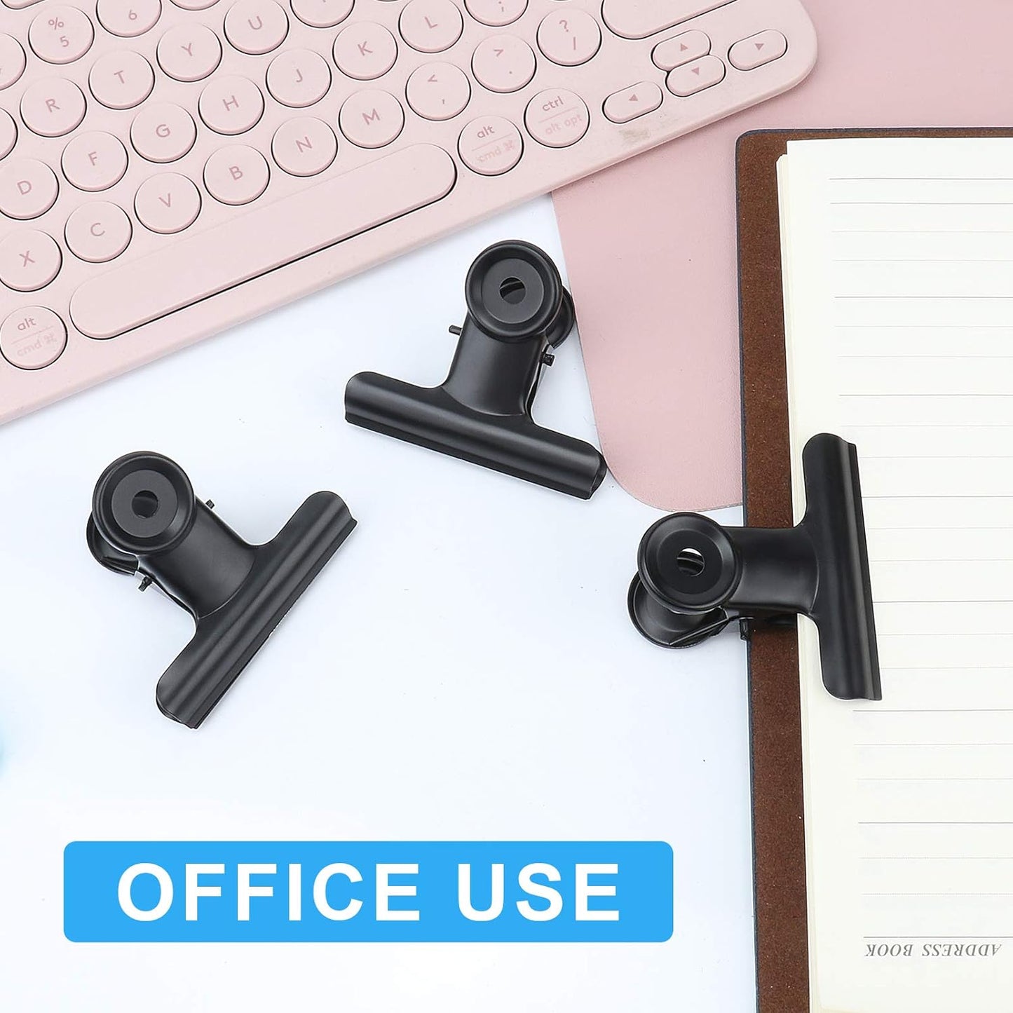 10 Pack Bulldog Clips 2.5 Inches Large Hinge Paper Clips Metal Hinge Clips for Crafts, Food Bags, Drawings, Photos at Home Kitchen & Office Usage, Black, 63mm