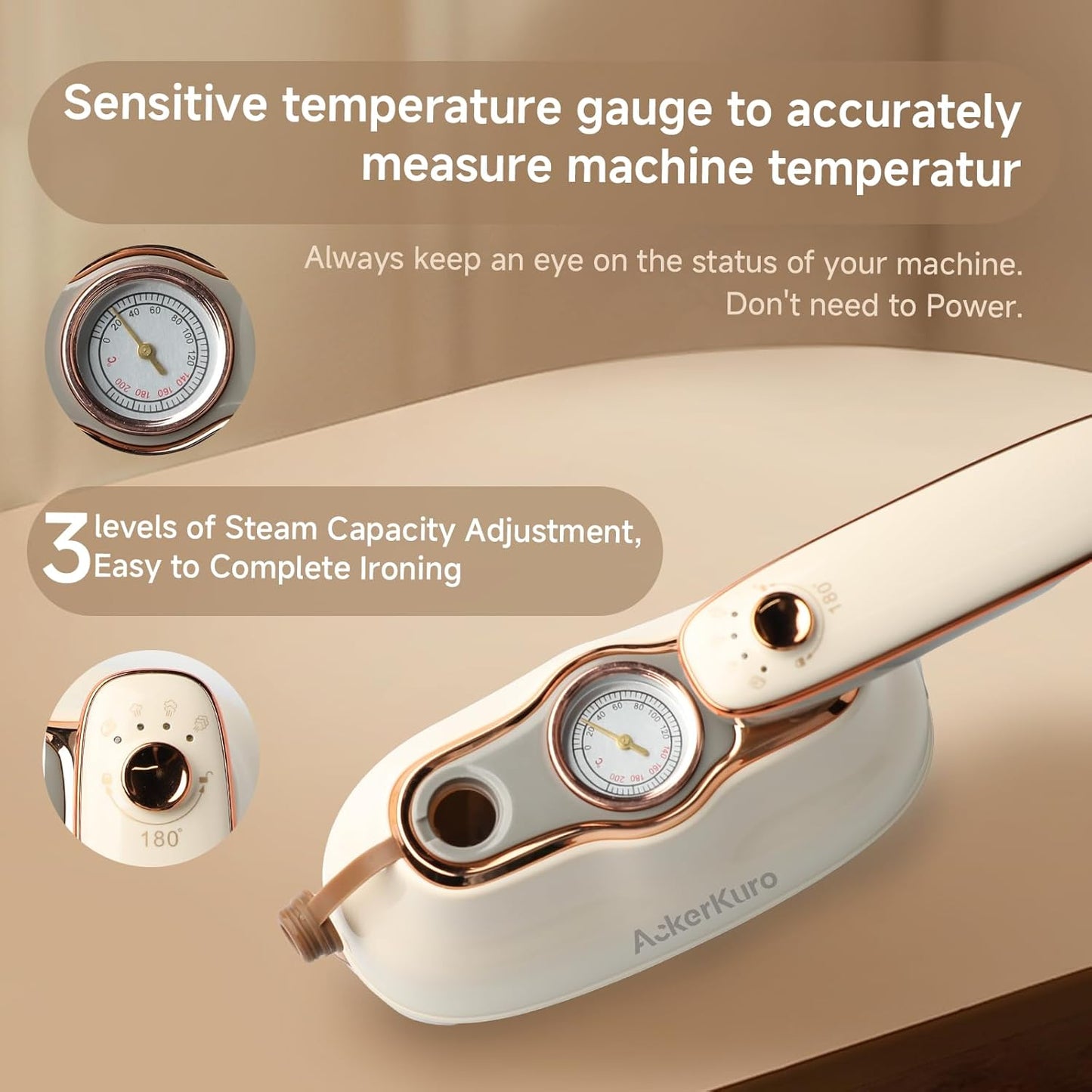 Travel Steamer for Clothes,1200W Portable Handheld Mini Garment Steamers,Steamer & Iron 2 In 1,Large Ceramic Heat Panel,200ml Water Tank,20s Heat Up,Beige,110V-120V