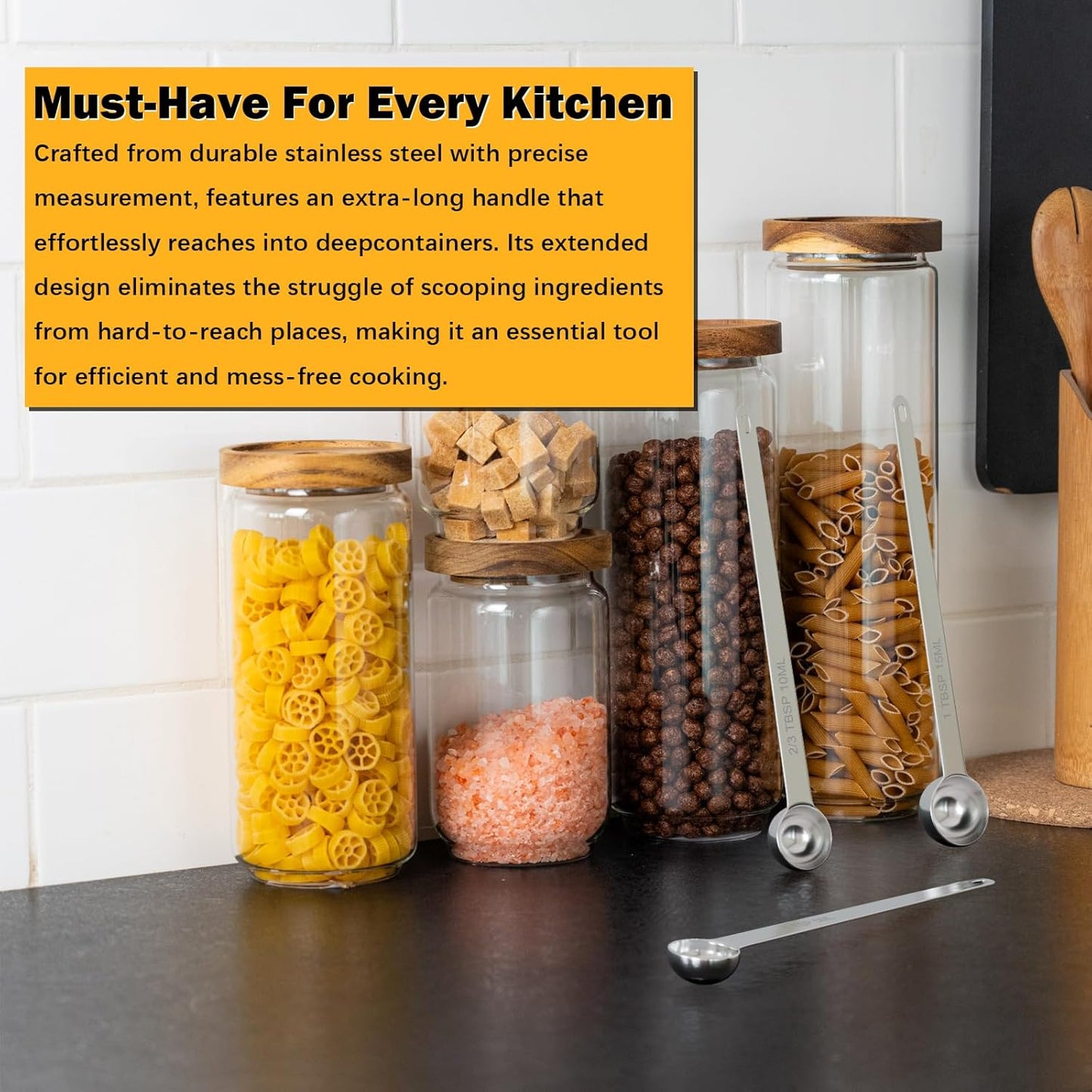 2PCS 1Tsp(1/3tbsp, 5ml) Extra Long Handle Measuring Spoon, Single Stainless Steel Individual Measure Scoop Only