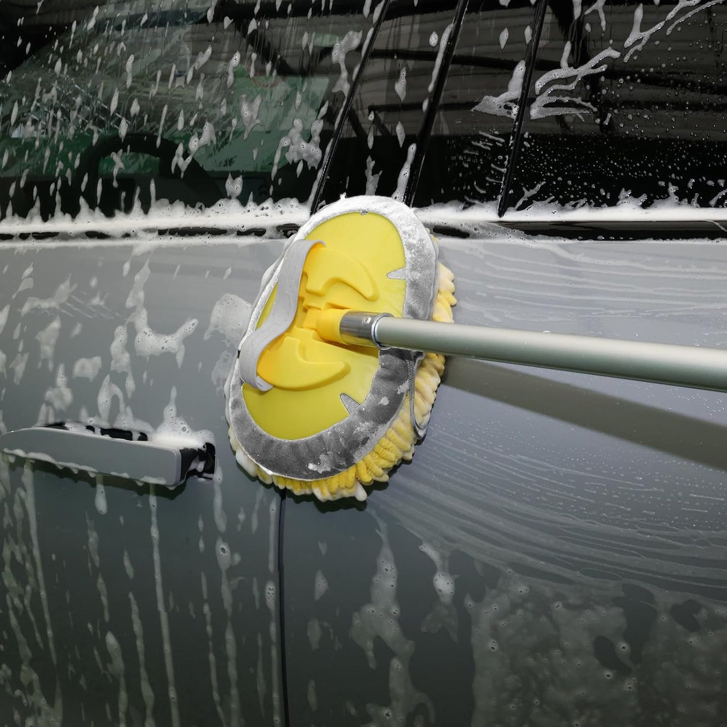 Dual-Use Car Wash Mop – 10" x 8" Chenille Washing Kit with Adjustable Handle Grip Fits for Telescopic Extension Pole, Scratch-Free Cleaning for Cars, Windows, RVs, and Solar Panels (Pole NOT Included)