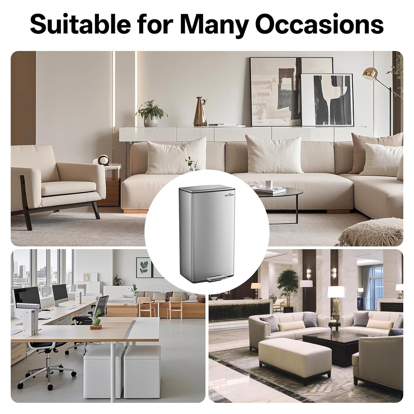 mVm 10.6 Gallon Kitchen Step Trash Can, Soft-Close and Foldable Foot Pedal Heavy Duty Bin for Offices Dorms Home Rooms (Gray)