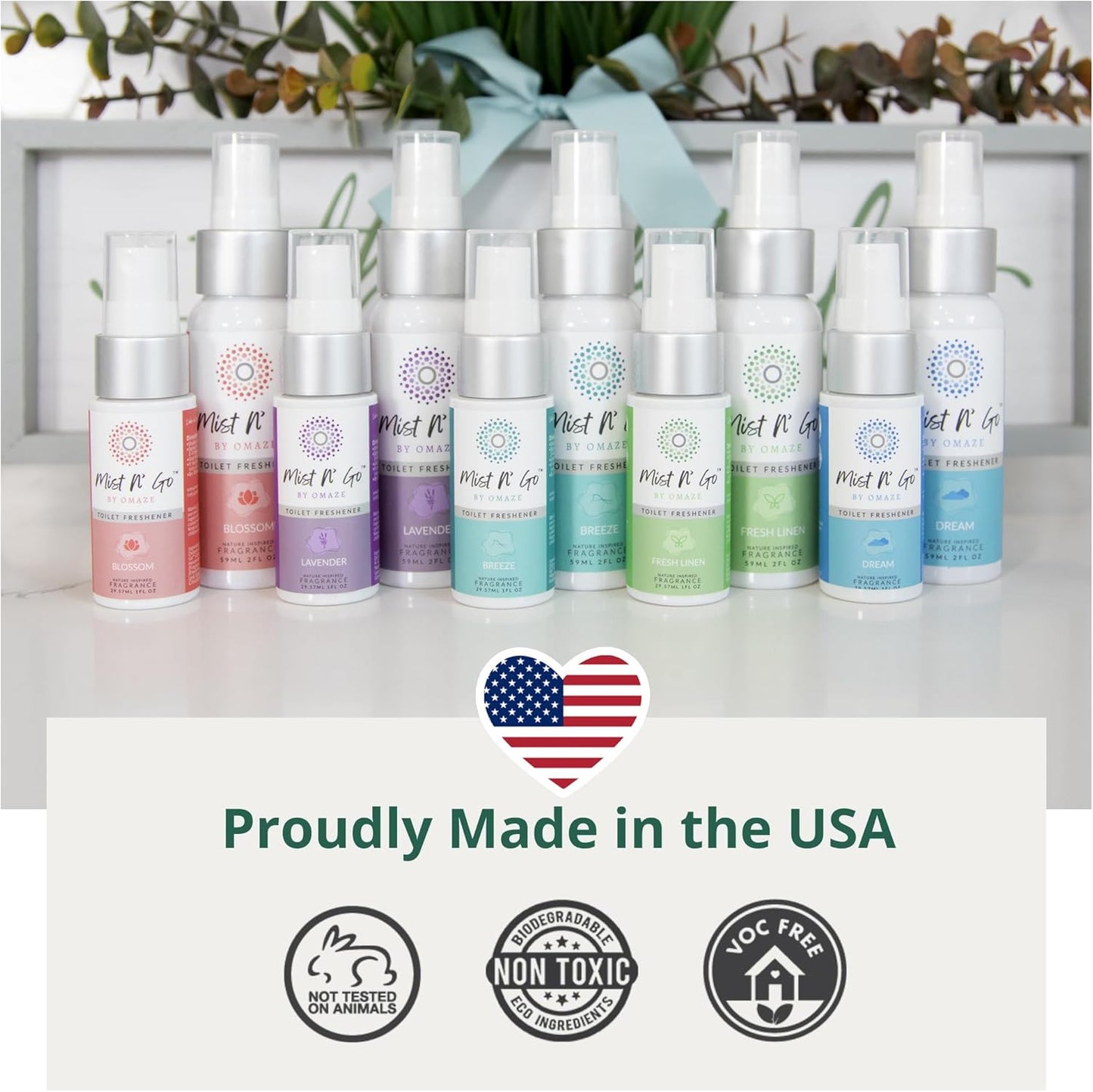 Mist N' Go Omaze Travel Toilet Spray Odor Eliminator - Fresh Linen Daily Pack (2oz + 1oz)