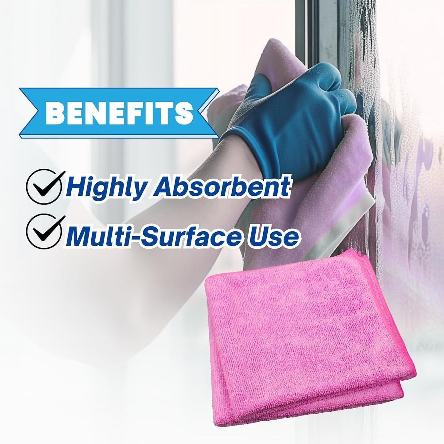 Single Microfiber Cleaning Cloth 40x40 cm - Ultra Absorbent Microfiber Cloth for Home, Kitchen Car Bathroom Rags Polish Cleaning 250 GSM (Pink)