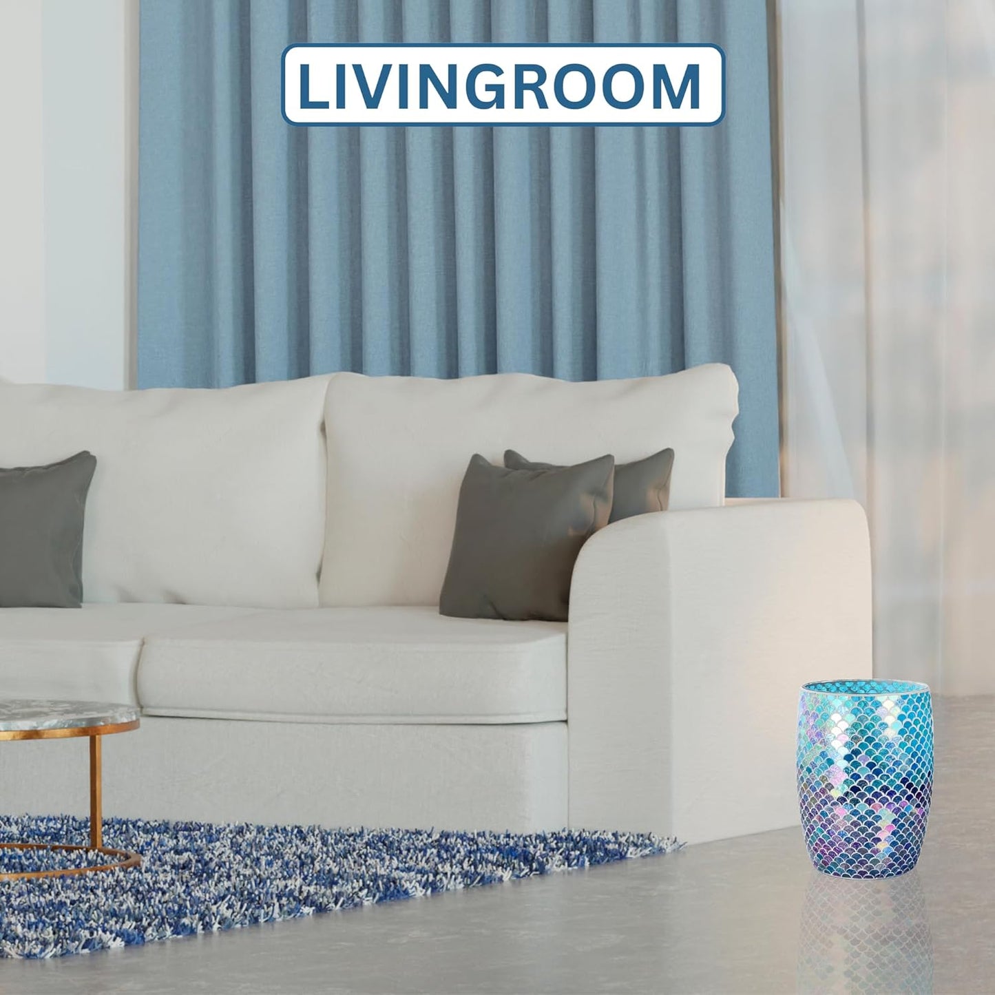 Escenzy Mermaid Bathroom Trash Can Mosaic Glass 5L | Decorative Small Garbage Can | 7" x 10" | Luxury Waste Basket for Restroom, Office, Bedroom & Kitchen | Shiny Glass Mermaid Bathroom Accessories