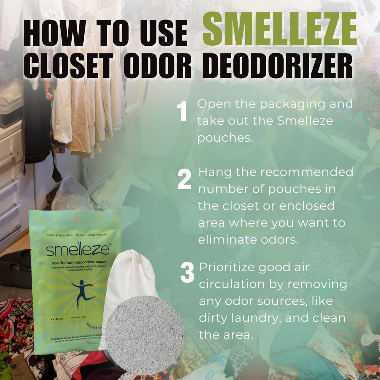 SMELLEZE Reusable Book Smell Removal Deodorizer Pouch: Rids Odor Without Chemicals in 12 Books/Time