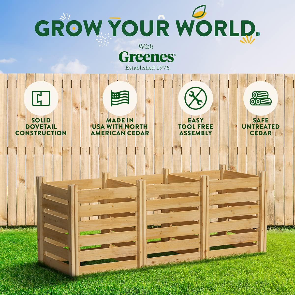 Greenes Fence Cedar Wood Composter, 24" W x 72" L x 31" H / 231.9 Gallons - Made in USA with North American Cedar