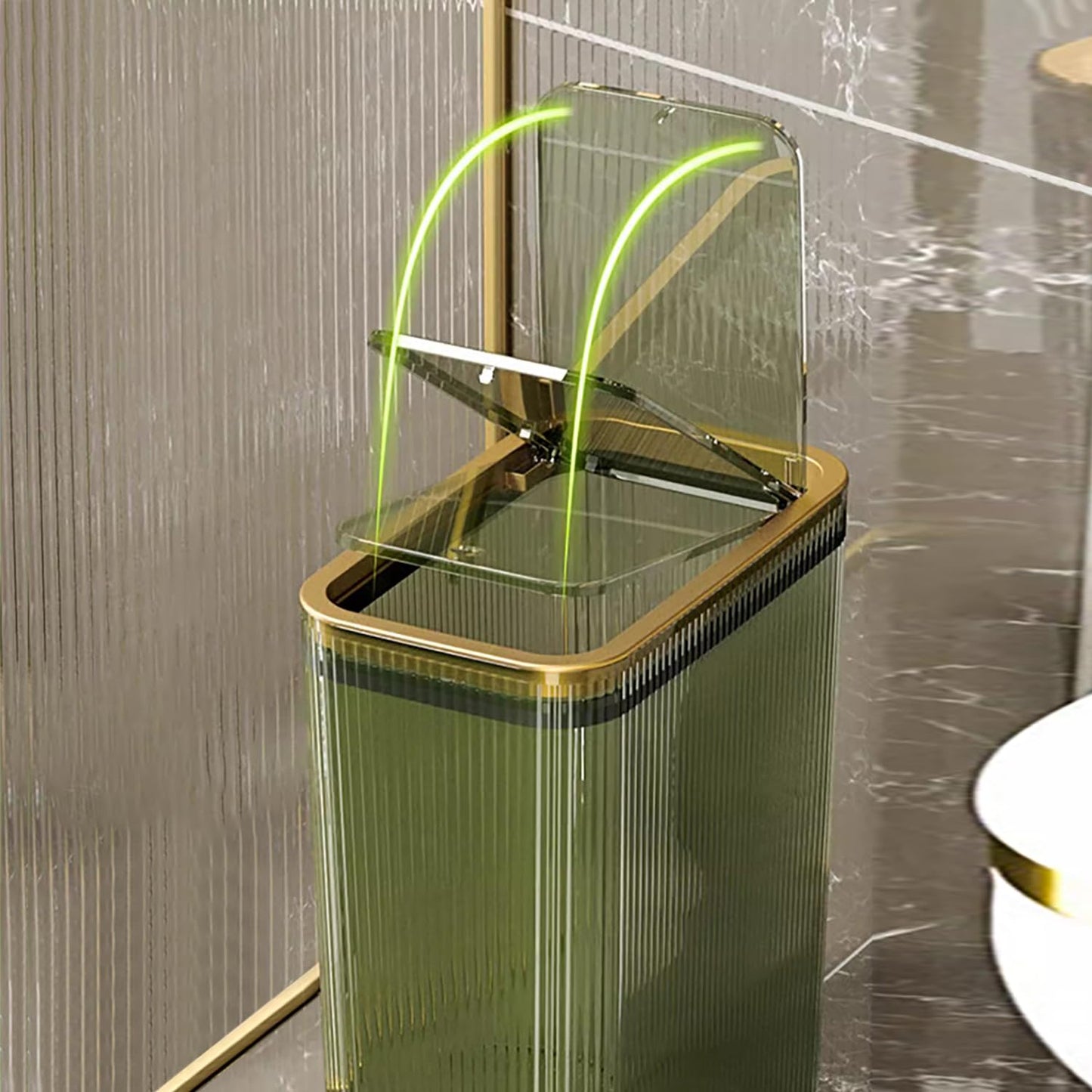 Transparent Trash Can, Bathroom Trash Cans with Lids, 2.6 Gallon Garbage Can for Bedroom, Office, Plastic Slim Waste Basket with Press Top Lid, 10L Clear Trash Bin for Home, Kitchen (Green)