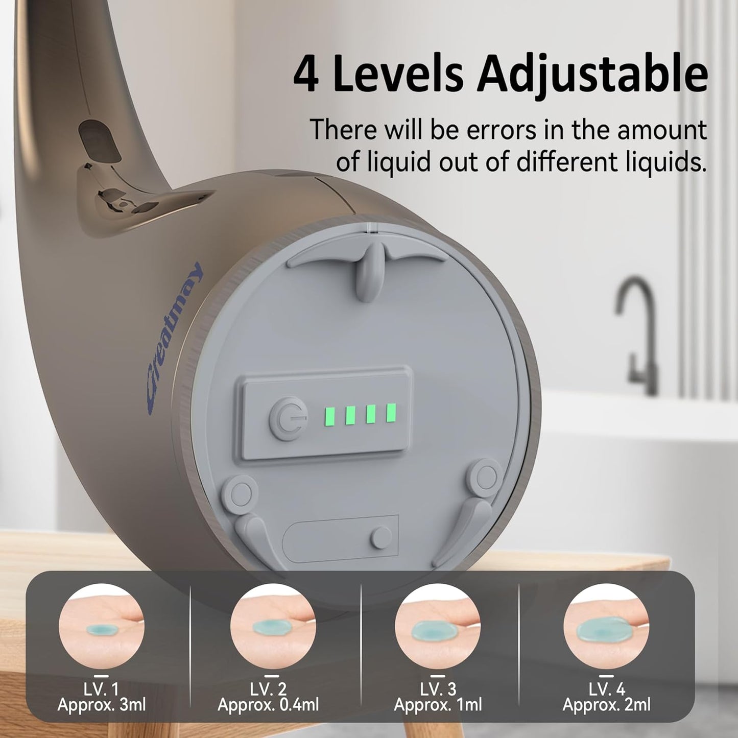Adjustable Automatic Soap Dispenser Touchless, 4 Adjustable Levels Touchless Sensor Liquid Soap Pump Dispenser,300ml Rechargeable Magnetic Charging Hand Soap Dispenser for Kitchen,Bathroom