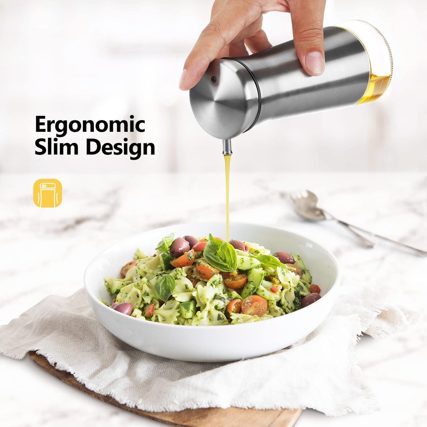 Aelga Olive Oil And Vinegar Dispenser Set -2 Pack Elegant Stainless Steel Oil Dispenser Set- Vinegar Bottle for Kitchen with No-Drip