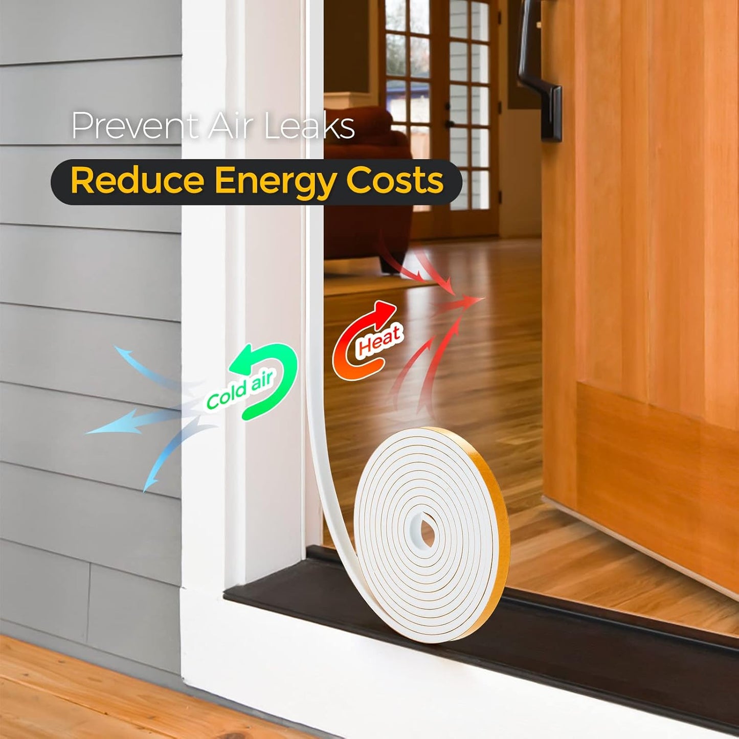 60 Feet Weather Stripping Door Seal, 1/4" Wide X 1/8" Thick Door Seal Strip High Density Foam Tape Adhesive Strip for Door Soundproofing,Window Insulation (1/4" x 1/8" x 60FT,White)