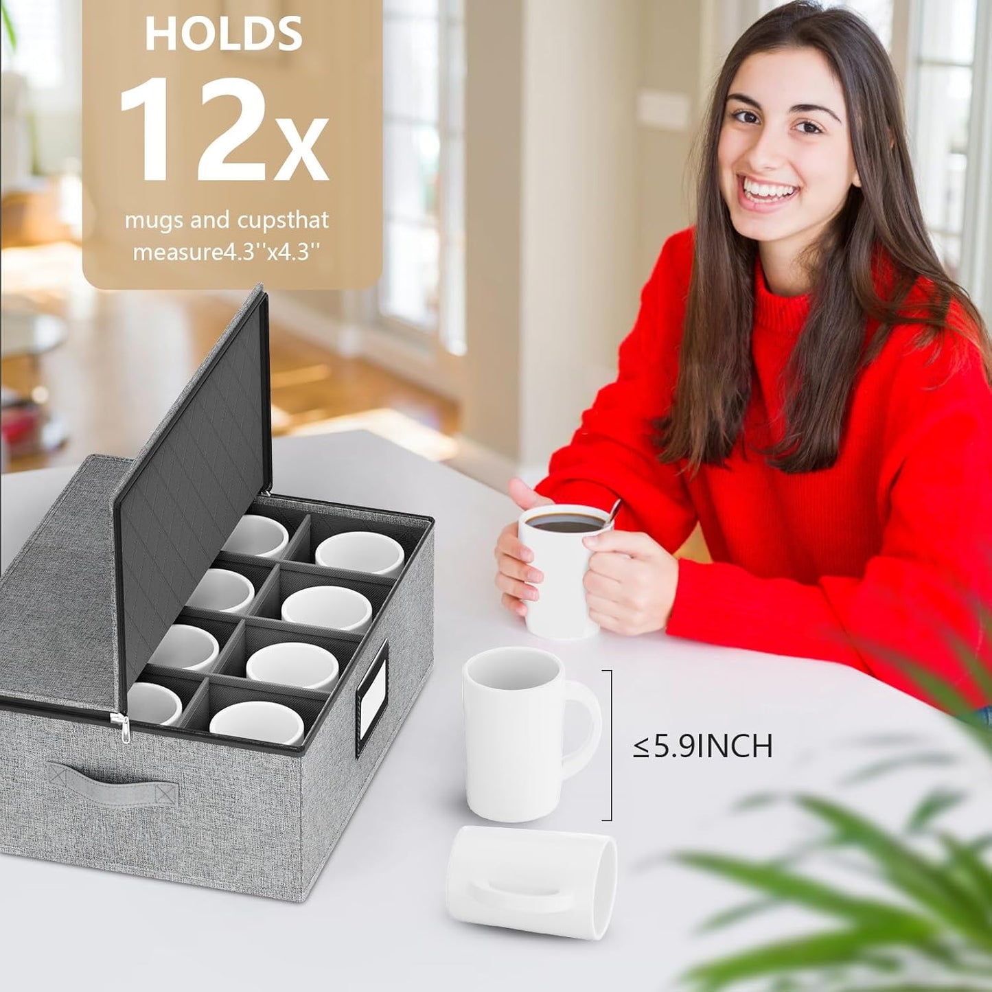 homyfort China Storage Containers (2 Pack Mug Storage Box, Grey)