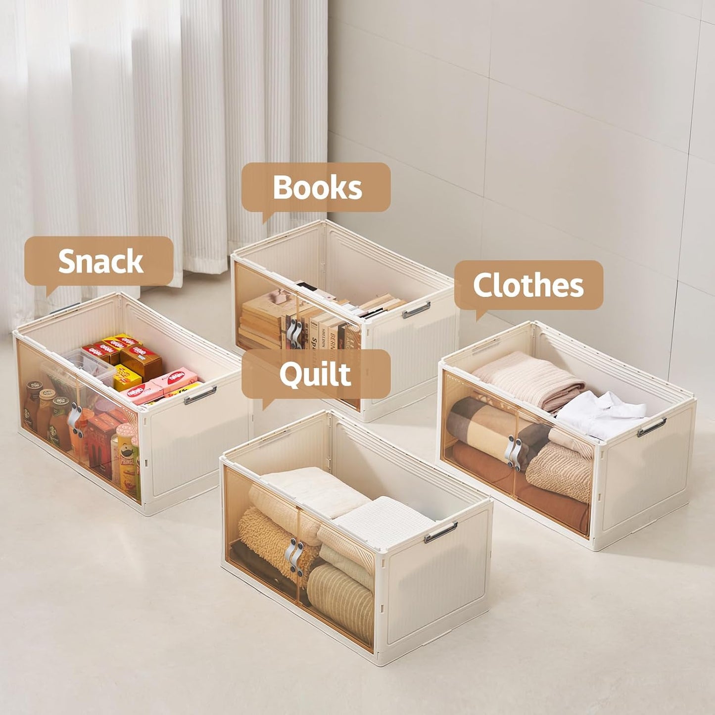 AHEONLAR 4 Pack Plastic Storage Bins with Drawers - 388QT Foldable Stackable Storage Bins with Lids - Closet Craft Organizers and Storage - Plastic Drawer Storage for Bedroom(97QT×4), 22.8 Gal