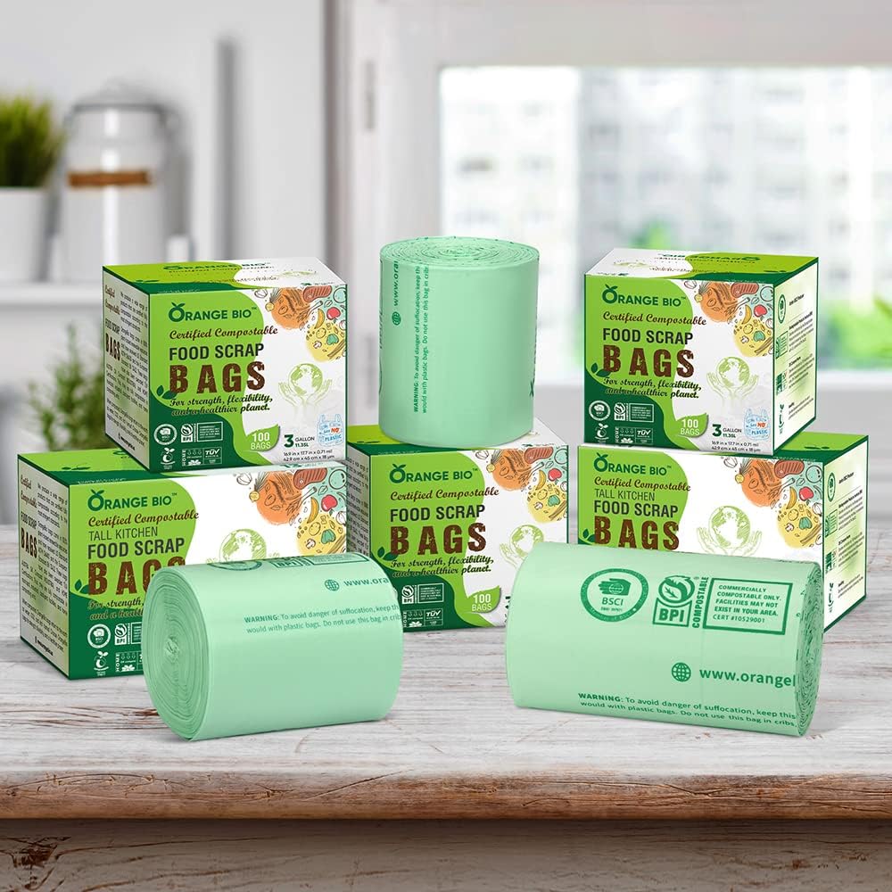 OrangeBio 6~8 Gallon Compostable Trash Bags, 100 Count, Plant-Based Garbage Bags for Kitchen, Bathroom, Office & Food Waste – Durable, Leak-Proof, ASTM D6400 & BPI Certified