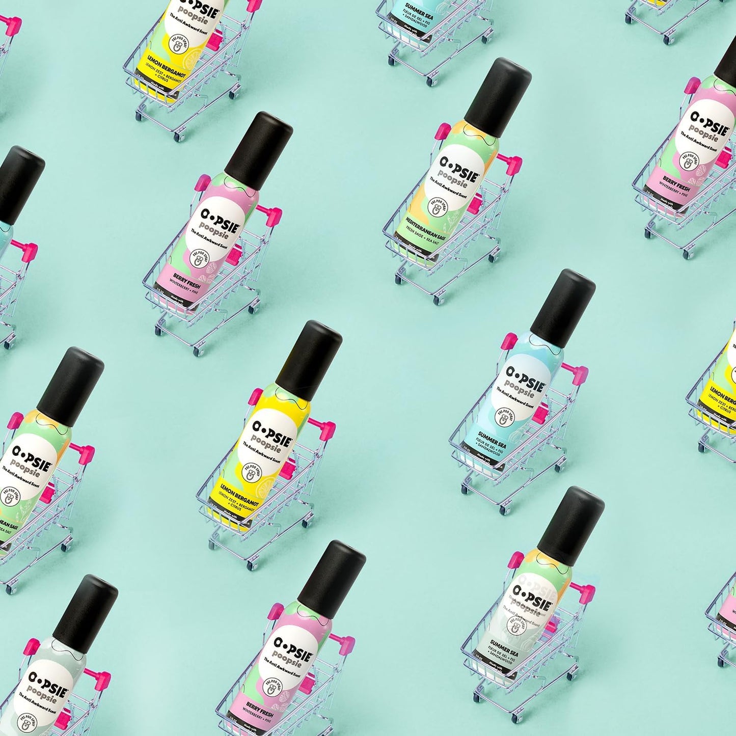 OOPSIE POOPSIE - Lemon Bergamont - Before & After You Go Toilet Spray 2oz - Portable Odor Eliminator - 4 Pack