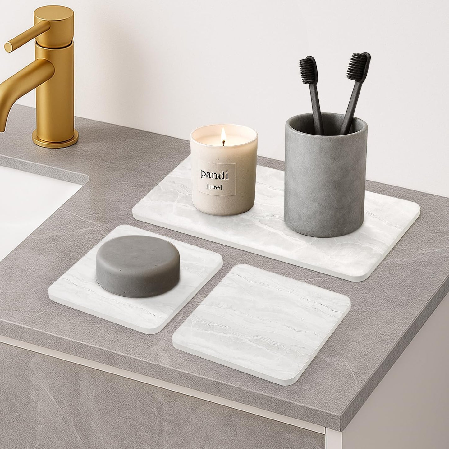 4 Pack Water Absorbing Stone Drying Tray for Bathroom Sink Trays Kitchen Counter Diatomite Stone Quick Dry Diatomaceous Earth Mat for Sink Kitchen Soap Trays Ceramic Marble Bathroom Vanity Tray