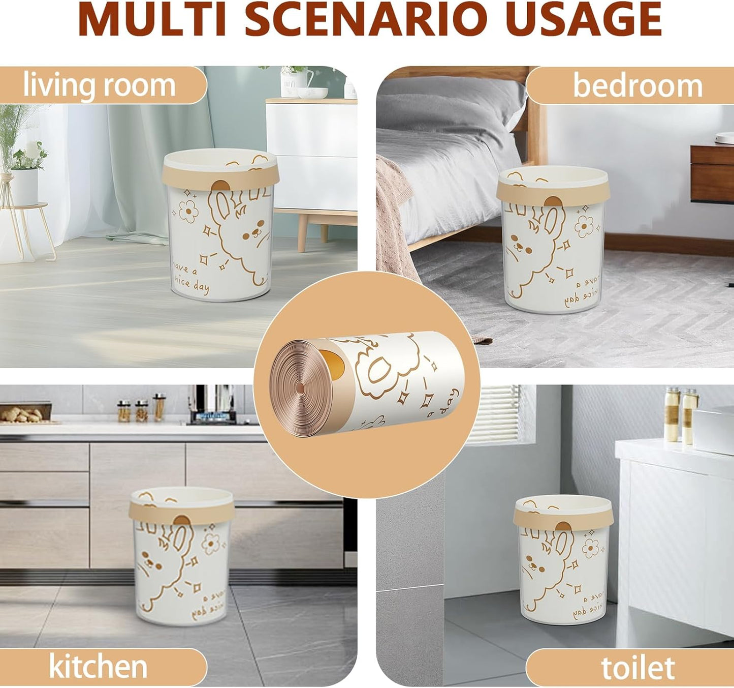 13 Gallon Trash Bags with Cute Rabbit Printed & Drawstring, Tear-Resistant Tall Kitchen Garbage Bags, Heavy-Duty Large Trash Can Liners for Home/Office, 25 Counts