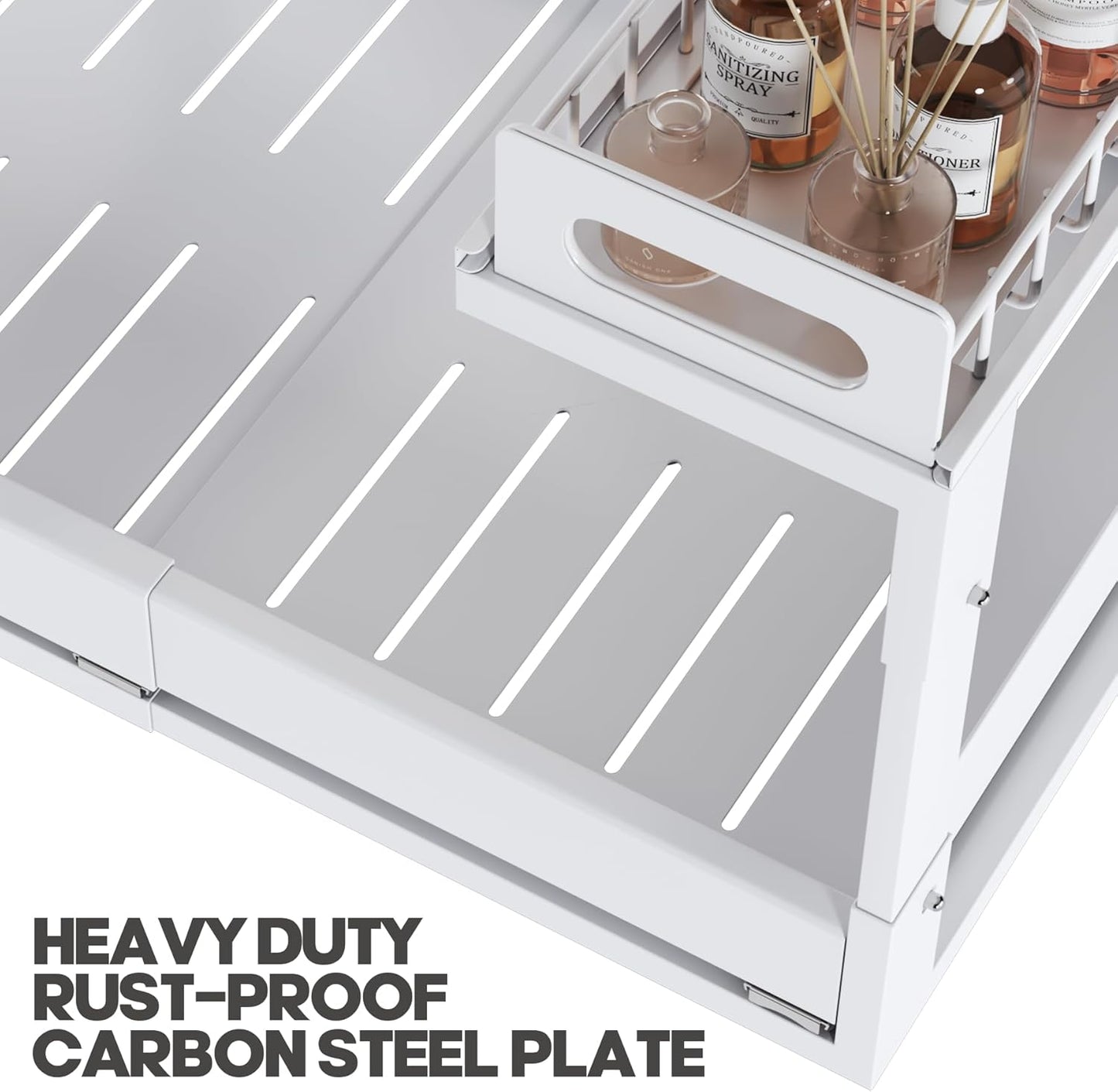 1 Pack-15.7"-25.7"W Expandable Under Sink Organizer With Upgrade Ball-Bearing Slide,2-Tier Pull Out Under Cabinet Organizer Height Adjustable,Not Suitable For Cabinets With Partitions In The Middle