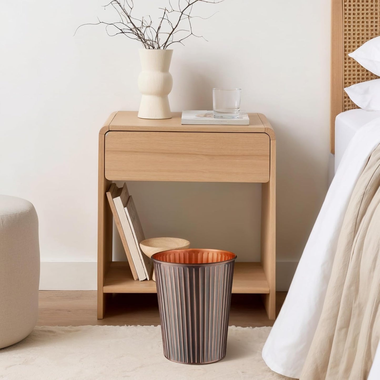 Monarch Abode Antique Copper Handcrafted Ridge Embossed Metal Wastebasket for Home Office, Decorative Waste Basket, Modern Bathroom Garbage Can, Antique Copper Trash Can