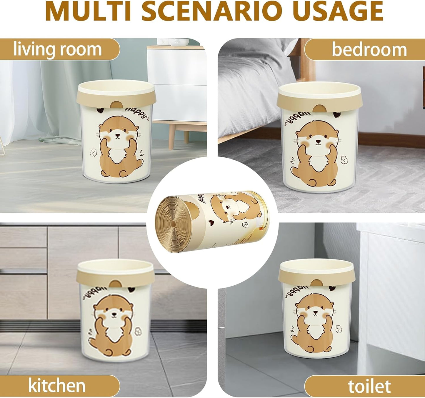 VOK 4 Gallon Trash Bags with Otters Printed, Drawstring Small Garbage Bags, Tear-Resistant & Odor-Control Bathroom/Kitchen Trash Can Liners, Bathroom Trash Bags with Secure Tie, 110 Counts