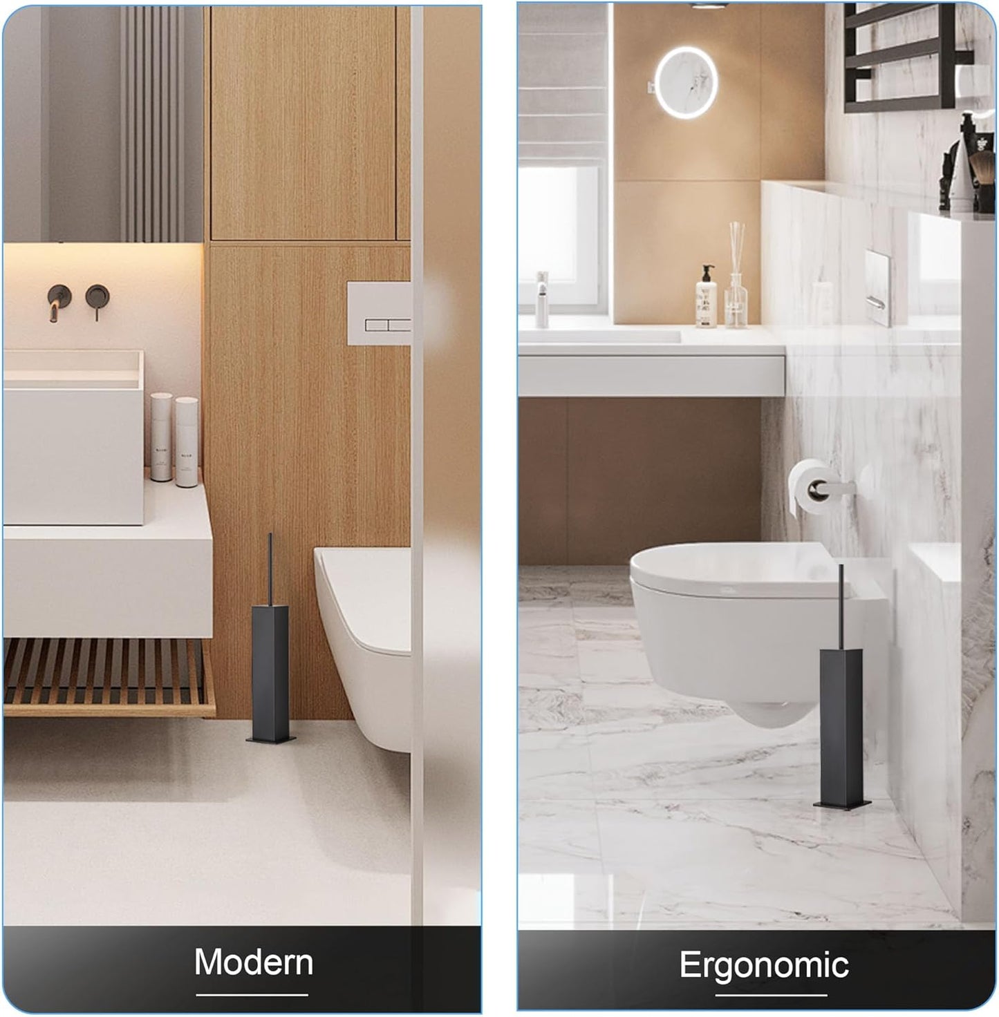 BVL Toilet Brush and Holder Set Black Stainless Steel 304 Square Freestanding Toilet Brush for Bathroom