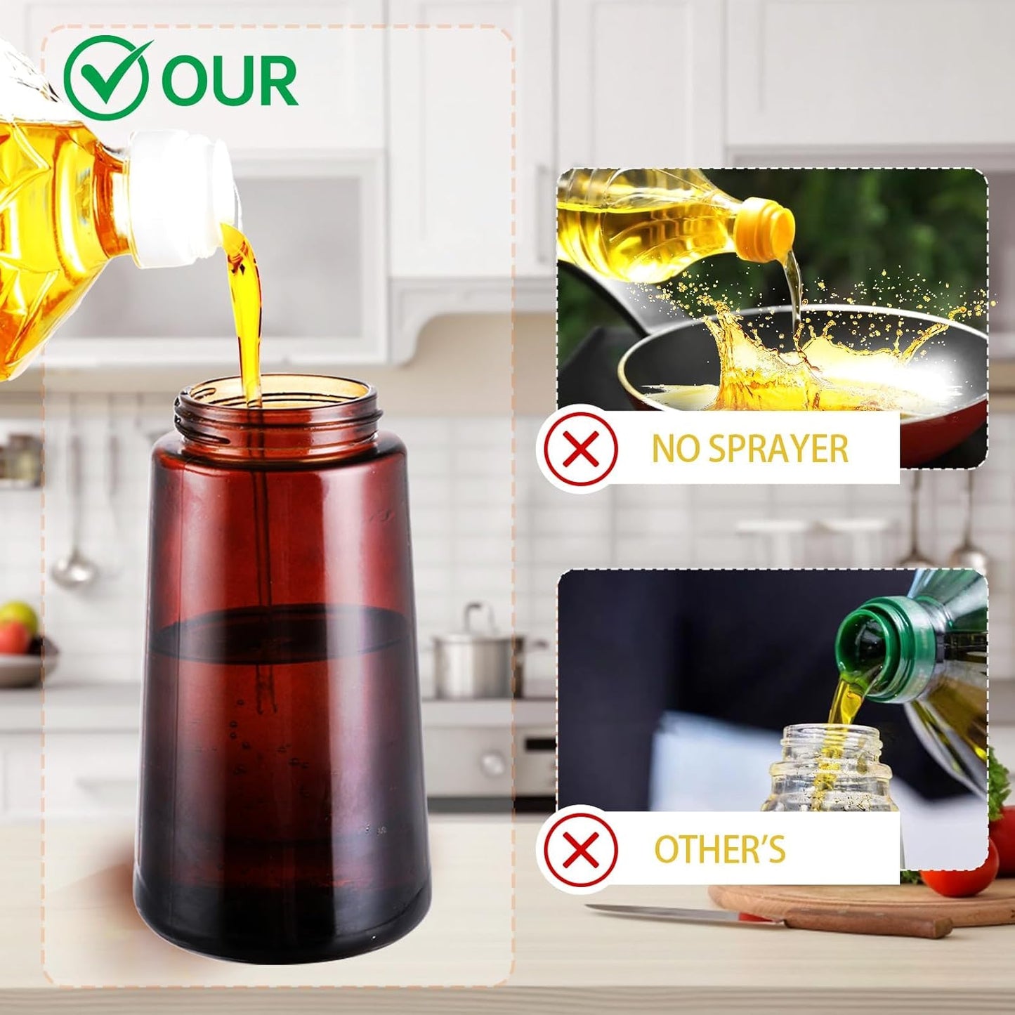 2-in-1 Glass Oil Dispenser & Sprayer - 16oz/470ml Leakproof Bottle for Cooking, Air Fryer, BBQ, Baking, Salad (Light-Blockage Black And Green)