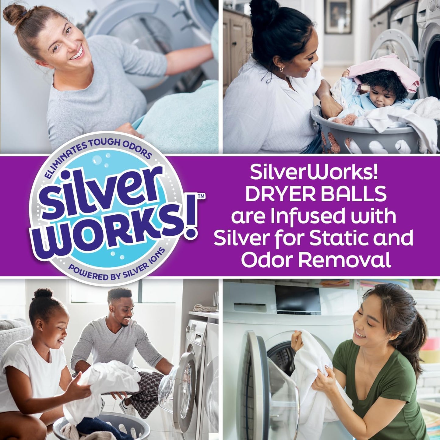 Wool Dryer Balls Laundry Reusable - Odor Eliminating Dryer Laundry Balls with Silver Technology - Natural Fabric Softener and Static Reducer, Reduce Drying Time and Energy Costs - 4 Pack