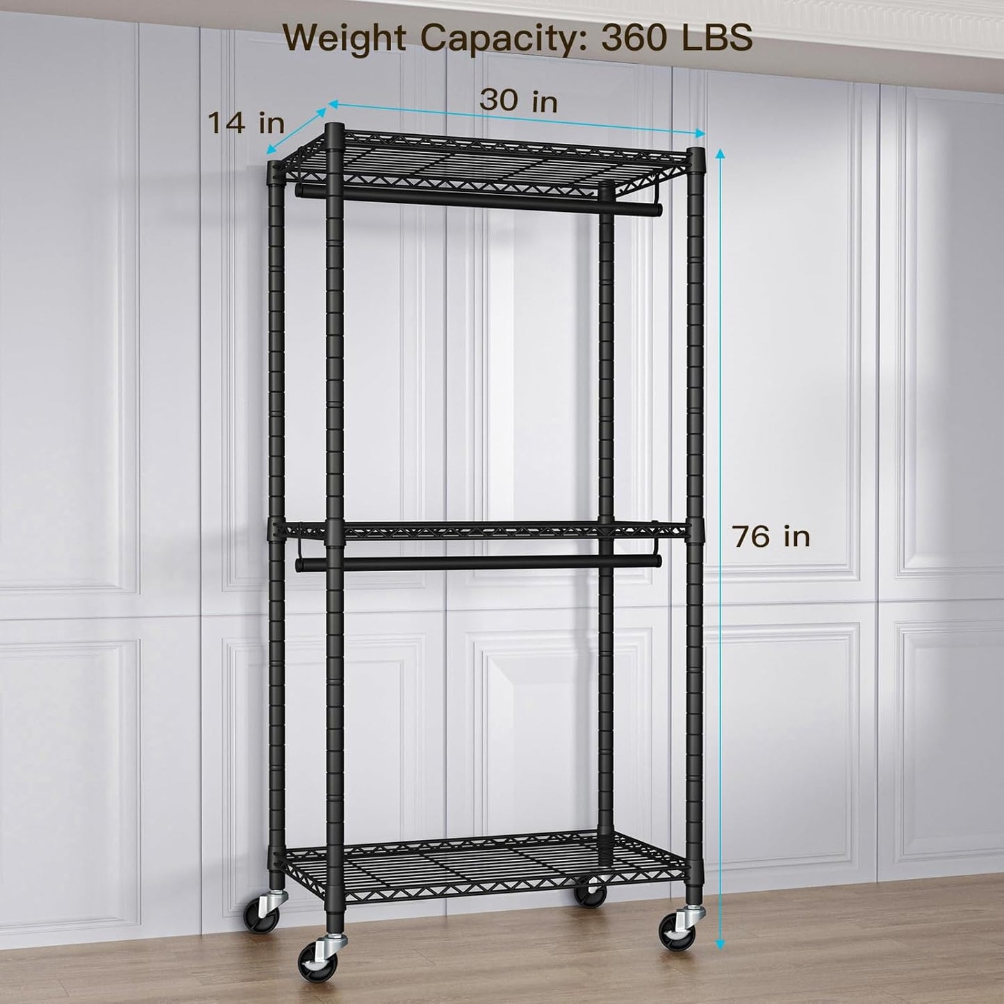 FUTASSI Heavy-Duty Portable Closet, 30"W x 14"D x 76"H, Black, Carbon Steel