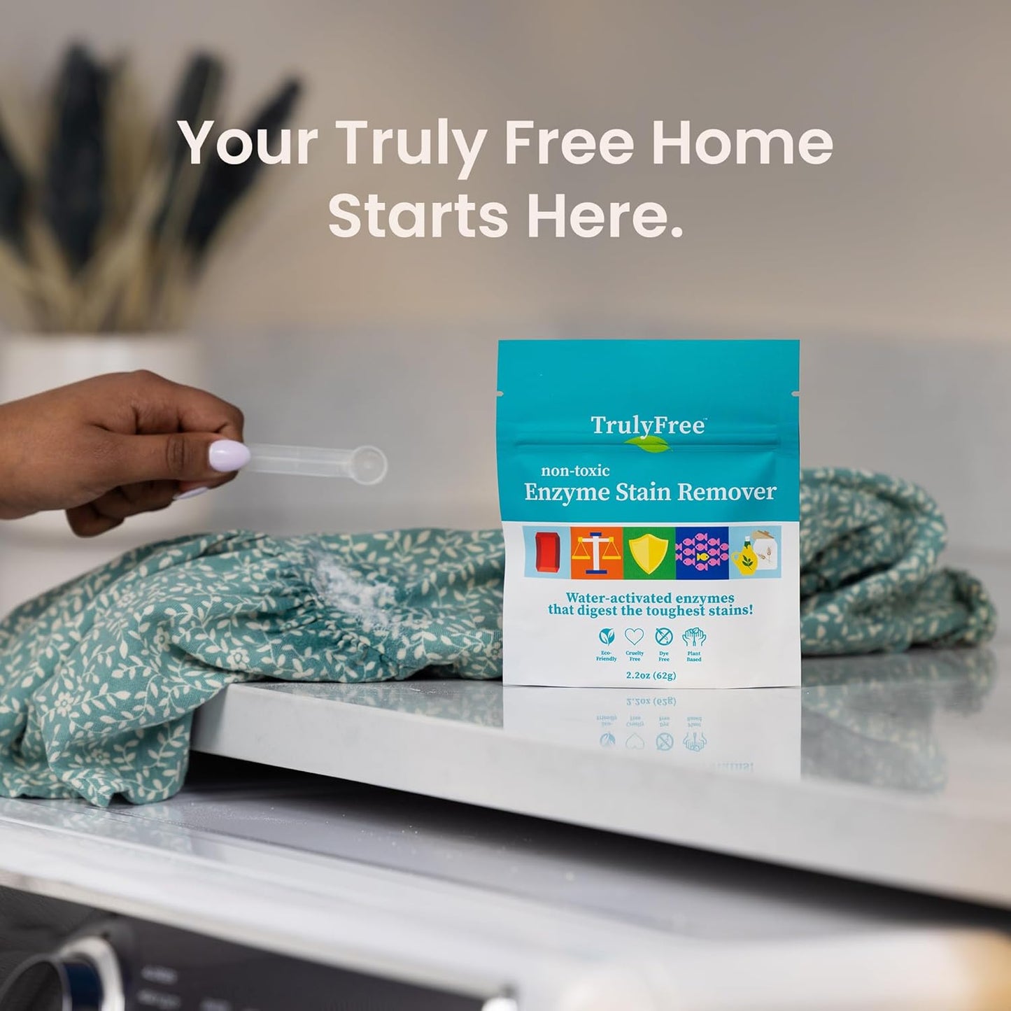 Truly Free Enzyme Laundry Stain Remover - Natural Laundry Detergent Booster for Blood, Grass, Pet Urine & Odor - Biological Washing Powder for Clothes, Couch Fabric (50 Scoops)