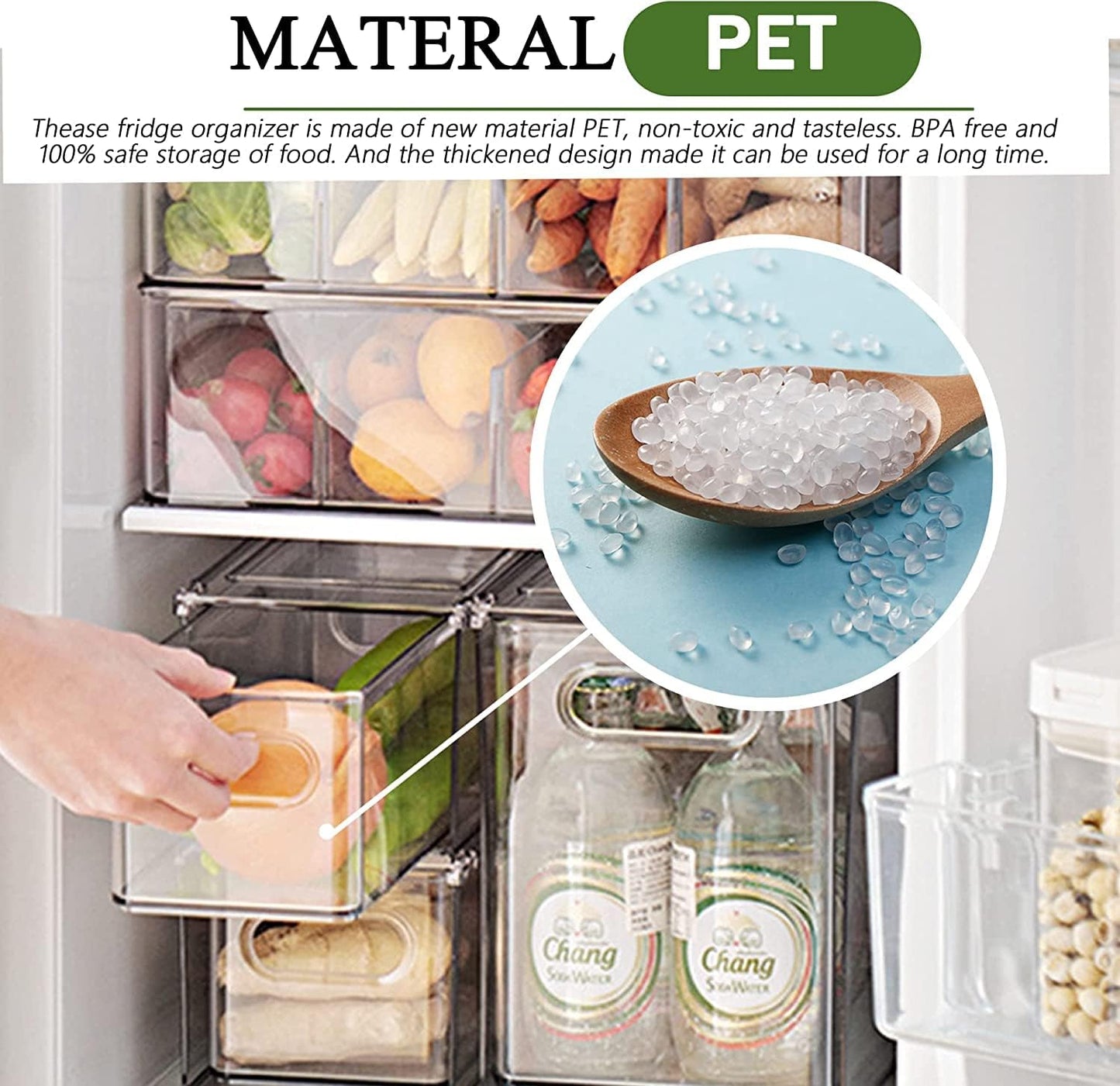 4 Pack Clear Storage Drawer Set, Stackable Fridge Drawer Organizer Fruit Vegetable Storage Containers for Kitchen Pantry Organization,BPA-Free